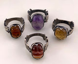 Koven Kreation Egyptian Revival Sterling Silver & Semi Precious Stone Scarab Flip Ring
