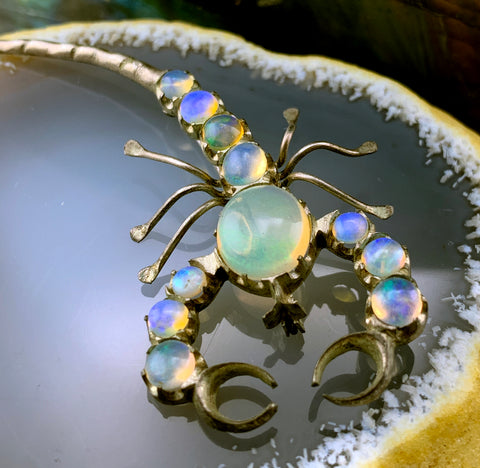 Antique Silver & Opal Scorpion Brooch