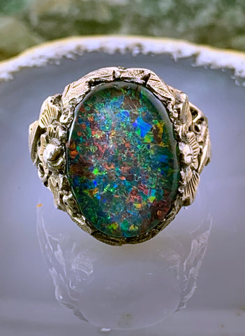 Vintage Silver & Opal Doublet Ring