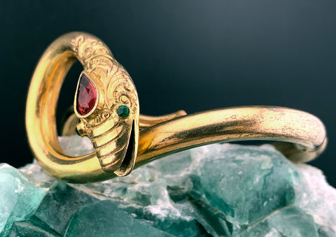 Antique Snake Bracelet in Gold Fill With Paste Stones