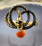 Antique 16K, 14K, Coral & Enamel Snake Conversion Ring