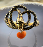 Antique 16K, 14K, Coral & Enamel Snake Conversion Ring