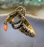 Antique 16K, 14K, Coral & Enamel Snake Conversion Ring
