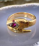 SOLD Antique French 18K, Diamond & Ruby Snake Ring