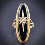 Antique 14K, Onyx & Seed Pearl Locket Back Conversion Ring