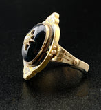 Antique 12K, Onyx, Seed Pearl & Enamel Ring