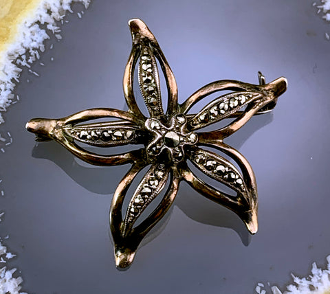Antique French Vermeil & Marcasite Flower Brooch
