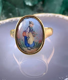 Antique Swiss 18K & Hand Painted Enamel Ring