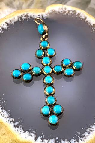 Antique 18K & Turquoise Cross Pendant