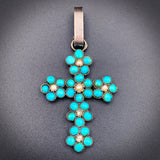 Antique Silver, Turquoise & Seed Pearl Cross Pendant