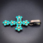 Antique Silver, Turquoise & Seed Pearl Cross Pendant