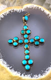 Antique 18K & Turquoise Cross Pendant