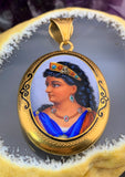 Antique French 18K, Diamond & Hand Painted Enamel Locket Back Pendant