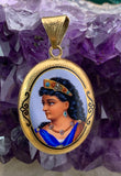 Antique French 18K, Diamond & Hand Painted Enamel Locket Back Pendant
