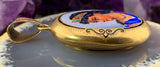 Antique French 18K, Diamond & Hand Painted Enamel Locket Back Pendant