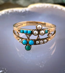 Antique French 18K, Turquoise & Pearl Double Clover Ring