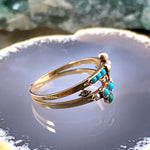 Antique French 18K, Turquoise & Pearl Double Clover Ring