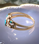 Antique French 18K, Turquoise & Pearl Double Clover Ring