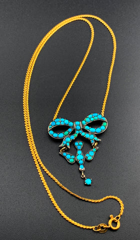Antique 18K, Silver & Persian Turquoise Saint-Esprit Conversion Necklace