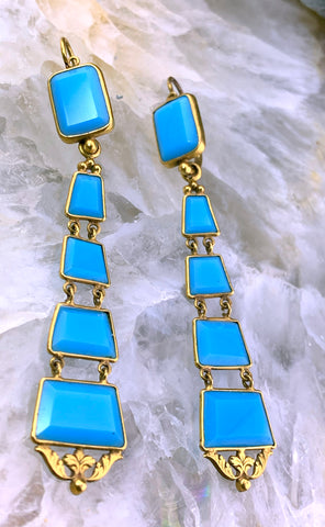 Antique French Pomponne & Opaline Glass Day To Night Earrings
