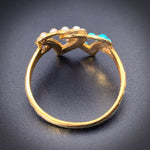 Antique 15K, Turquoise & Seed Pearl Double Witch's Heart Ring