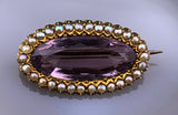 Antique 18K, Amethyst & Seed Pearl Brooch
