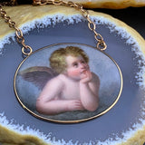 Modified Antique 14K & Hand Painted Enamel Putto Necklace