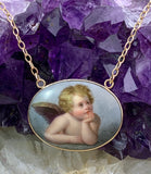 Modified Antique 14K & Hand Painted Enamel Putto Necklace