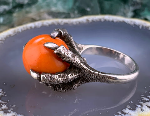 Vintage Silver & Coral Claw Ring