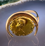 Antique Art Nouveau 14K Gold Lady in Crescent Conversion Ring