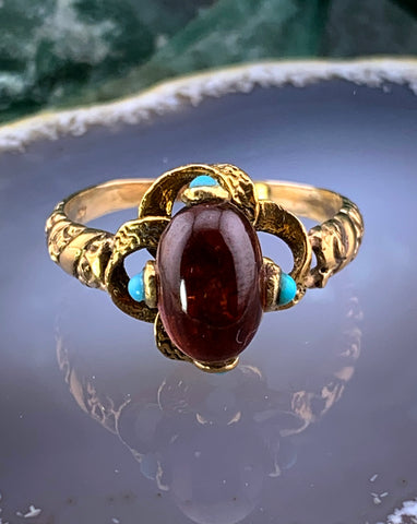 Antique 14K, Garnet & Turquoise Conversion Ring