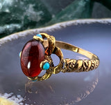 Antique 14K, Garnet & Turquoise Conversion Ring