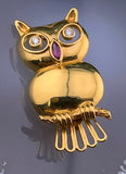 Vintage 18K, Diamond & Ruby Owl Brooch