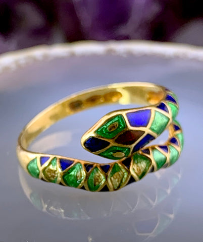 Vintage 18K & Enamel Snake Ring