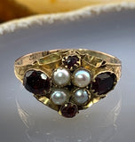 Antique Georgian 9K, Garnet & Seed Pearl Ring