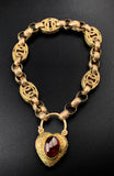 Antique 9K & Garnet Padlock Gate Bracelet