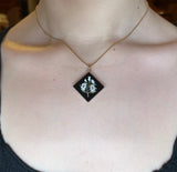 Antique 10K Pietra Dura Floral Pendant
