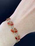 Vintage Sterling Silver & Enamel Leaf Bracelet