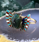 Antique 14K, Silver, Enamel & Preserved Scarab Conversion Ring