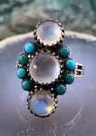 Antique German Silver, Moonstone & Turquoise Ring