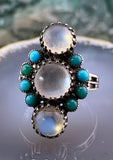 Antique German Silver, Moonstone & Turquoise Ring