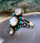 Antique German Silver, Moonstone & Turquoise Ring