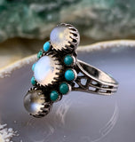 Antique German Silver, Moonstone & Turquoise Ring