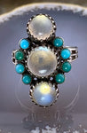 Antique German Silver, Moonstone & Turquoise Ring