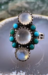 Antique German Silver, Moonstone & Turquoise Ring