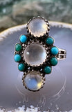 Antique German Silver, Moonstone & Turquoise Ring