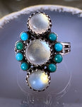 Antique German Silver, Moonstone & Turquoise Ring
