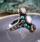 Antique German Silver, Moonstone & Turquoise Ring