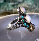 Antique German Silver, Moonstone & Turquoise Ring