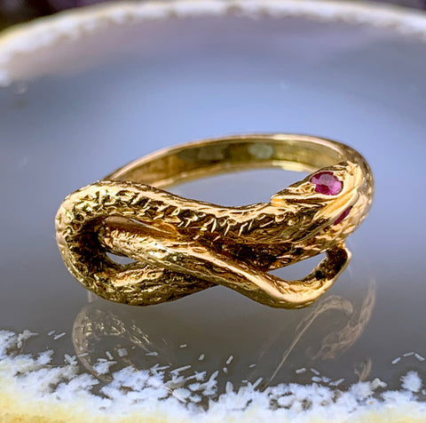 Vintage French 18K & Ruby Snake Ring